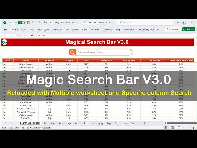 Magic Search Bar V3.0: Reloaded with Multiple worksheet and Specific column Search