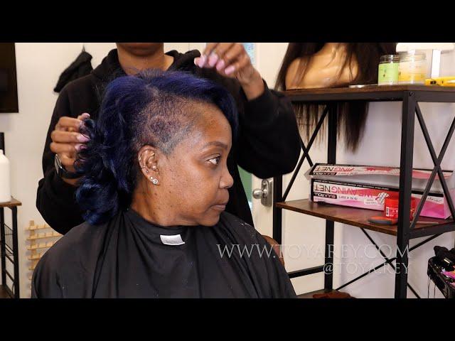 Custom Color Service on Natural Hair | Toya Rey Atl Hairstylist #silkpress #bluehaircolor #atlhair