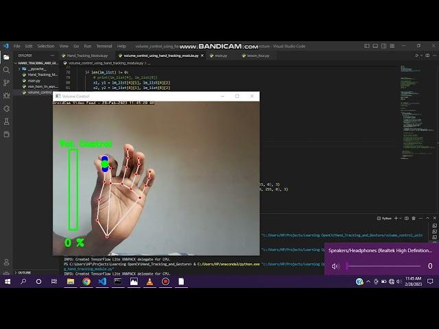 Audio Control by Hand Gestures using OpenCV, Mediapipe