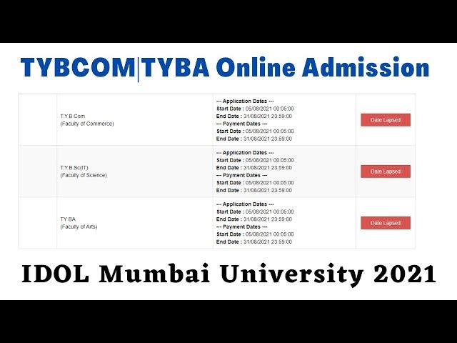 IDOL Online Admission 2021-22 | TYBCOM | TYBA | IDOL Mumbai University Admission 2021