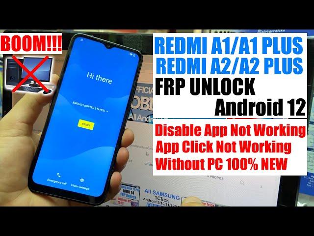 Redmi A1, A1 Plus, A2, A2 Plus FRP Bypass  Android 12 Without Pc App Disable Not Working 2023