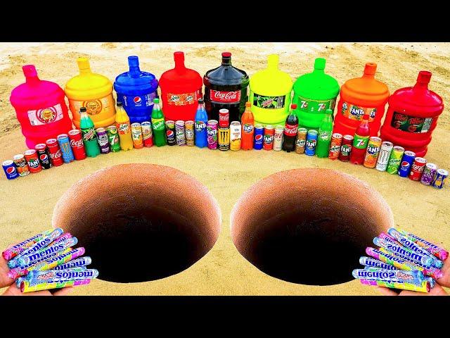 EXPERIMENT: Giant Coca Cola, Fanta, Chupa Chups, Mirinda, Pepsi vs Mentos in Underground Double Hole