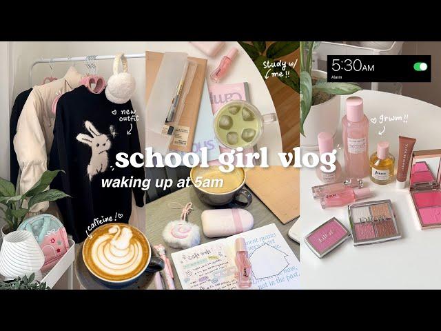 *realistic* school girl vlog high-energy day in my life, waking up at 5am, studying, cafe and more