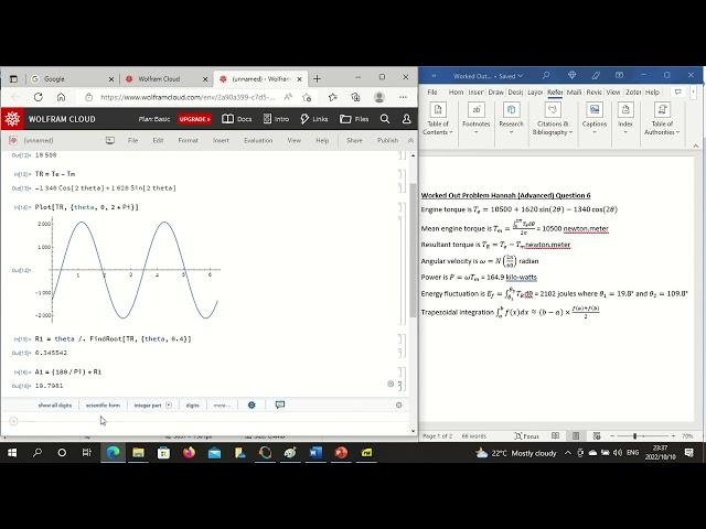 Wolfram Cloud Mathematica for symbolic and numerical calculations in theory of machines