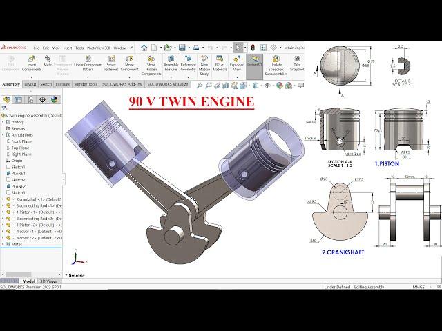 90 Degree V TWIN Engine in SolidWorks