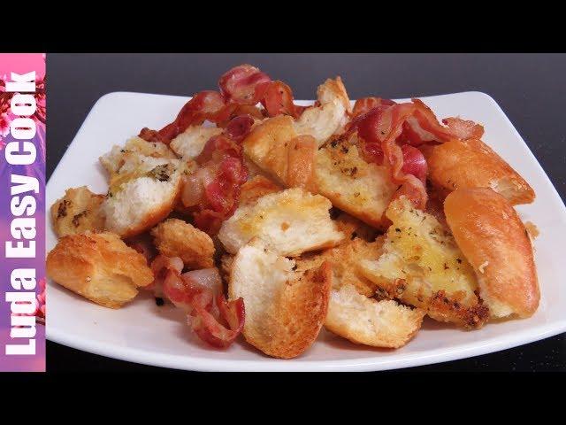 ХРУСТЯЩИЕ СУХАРИКИ с ЧЕСНОКОМ и БЕКОНОМ – быстрая ЗАКУСКА к фильму - bread croutons recipe easy