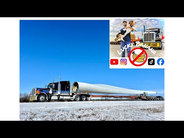 145 feet long! Hauling a wind tower blade up north