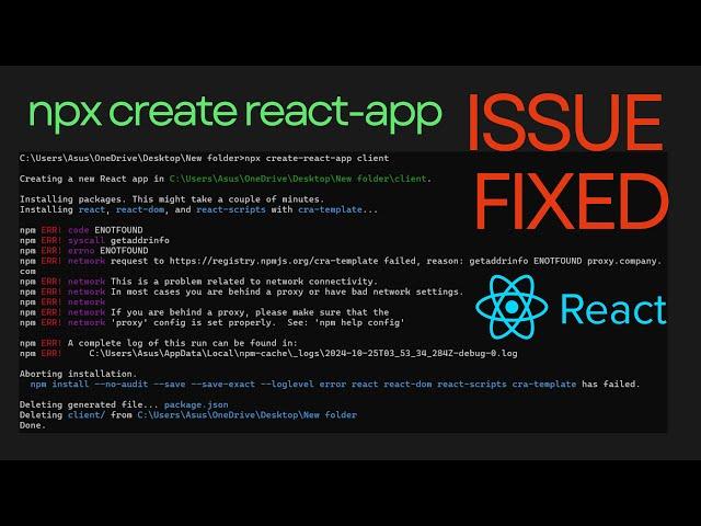 how to fix npm create-react-app issue | npm ERR! code ENOTFOUND