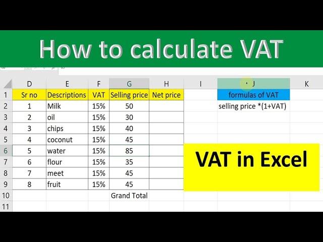 How to calculate VAT in excel |calculate VAT in excel | value added tax | excel formulas