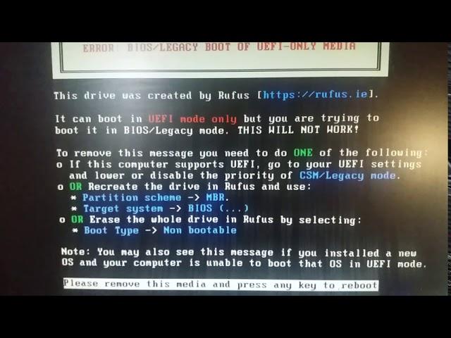 Boot no Rufus erro ERROR BIOS/LEGACY BOOT