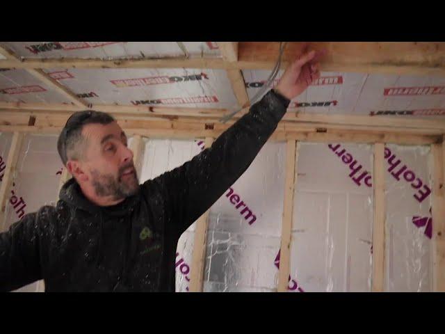 Garden room 1st fix electrical circuits and roof insulation