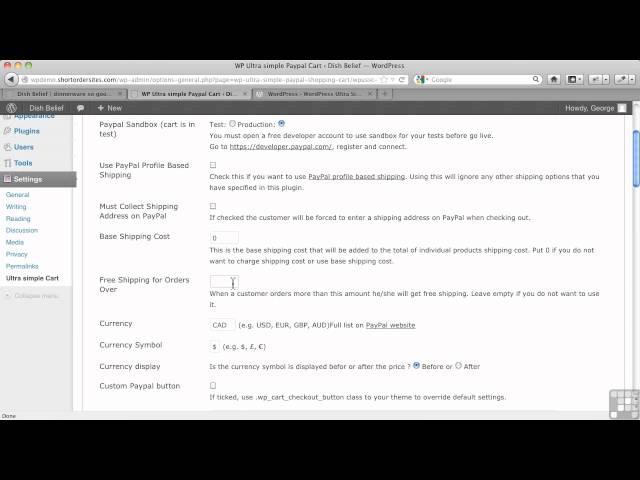 WordPress for E-Commerce Tutorial | Ultra Simple PayPal Shopping Cart Settings - Part 1/2