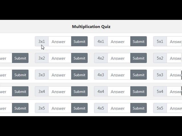 Multiplication Table Quiz using JavaScript