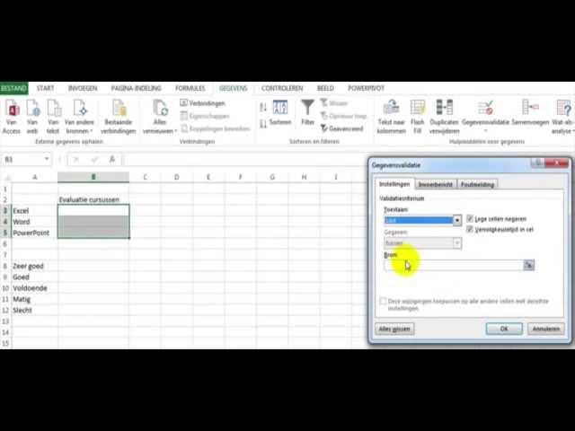 Dropdown menu maken in Excel