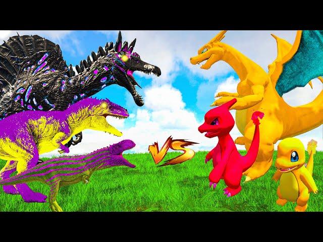 Pokemon vs Dinosaurs Spino & T rex - Ark Dinosaurs Fight