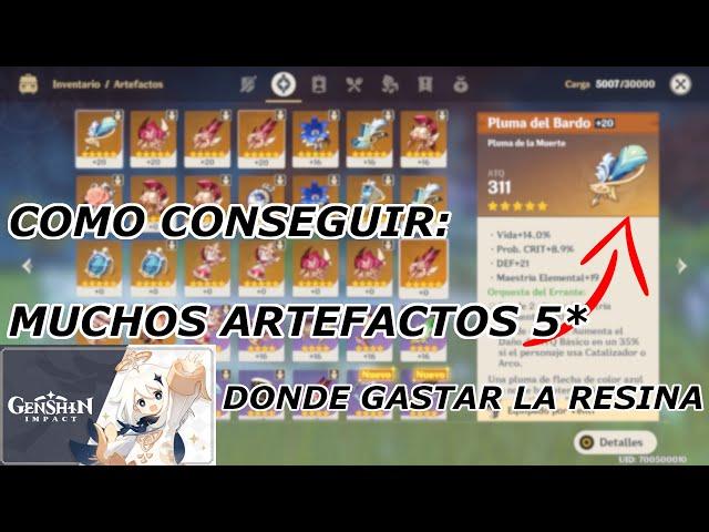 Como conseguir MUCHOS ARTEFACTOS LEGENDARIOS (5 estrellas) y cuando usar RESINA DÉBIL Genshin impact