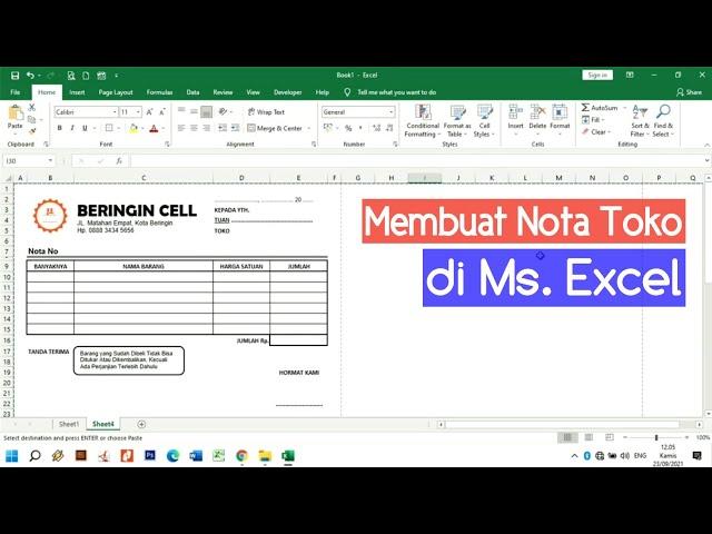 Cara Membuat Nota Toko di Excel