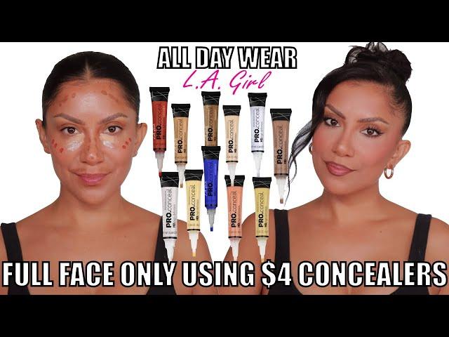 FULL FACE ONLY USING L.A.GIRL COSMETICS $4 CONCEALERS (one brand) + WEAR TEST *oily skin* |Magdaline