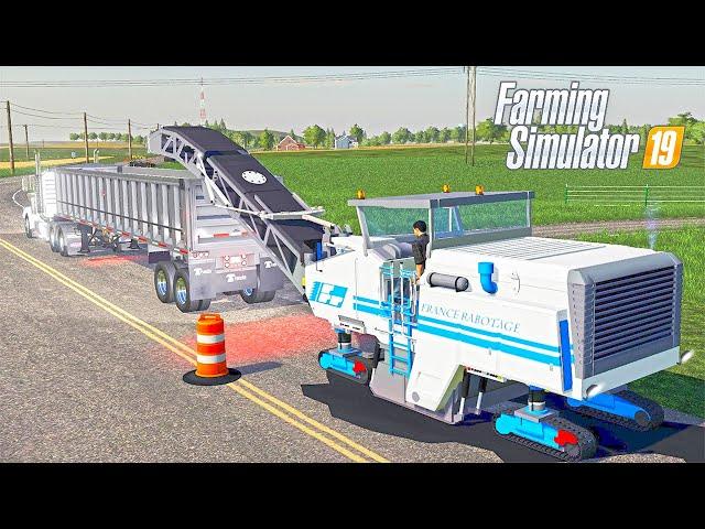 RIPPING UP ASPHALT ON HIGHWAY WITH MILLING MACHINE (ROAD CONSTRUCTION) | FS19