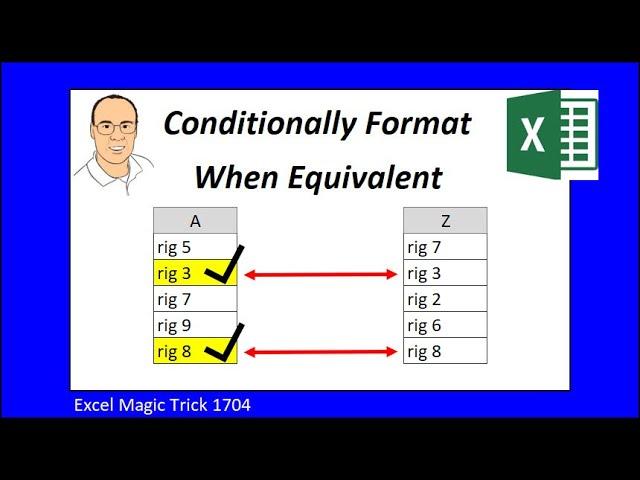 Conditionally Format When Two Columns have Same Value. Excel Magic Trick 1704.