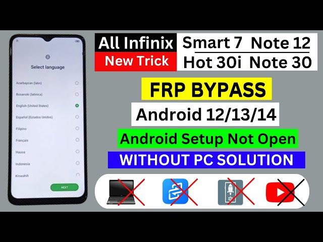 All Infinix Frp Bypass  INFINIX Smart 7 / Note 12 / Note 30 / Hot 30i Frp Bypass Android 12,13,14