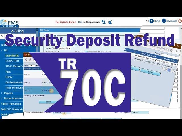 iFMS eBilling TR 70C | Security Deposit Money Refund