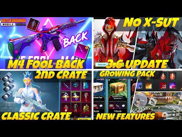 M4 Fool Back 3.6 Update | No X-Sut 3.6 Update Bgmi | Next Classic Crate Bgmi | New Growing Pack Bgmi