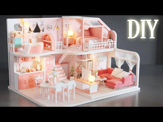 DIY Miniature Dollhouse Kit || Pinellia Time - Pink Apartment - Relaxing Satisfying Video