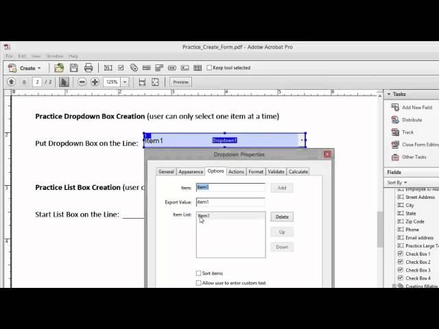 Creating a Dropdown Box in Adobe Acrobat Pro