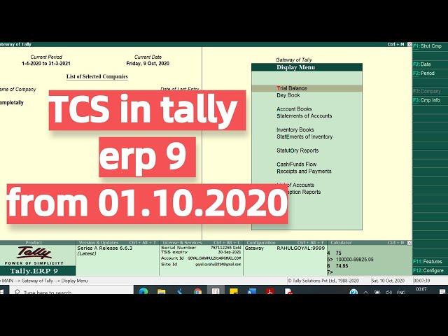 How to enable TCS on sale of goods in tally Erp 9.0 from 1st Oct 2020 | TCS in tally erp 9