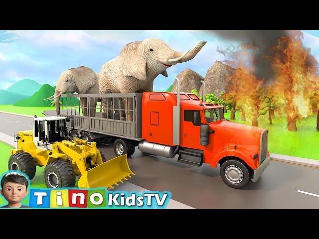 Animal Rescue Trucks for Kids | Elephant Zoo Construction