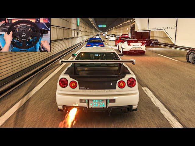 677HP Nissan Skyline GT-R R34 & 495HP Toyota Supra MK4 Convoy - Assetto Corsa | Thrustmaster T300 RS