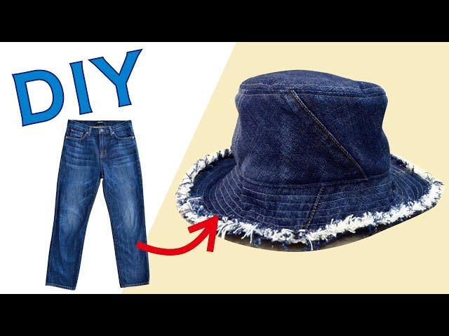 【DIY】ジーンズで簡単リメイク！ デニムバケットハットの作り方　”How to make a bucket hat from old jeans“