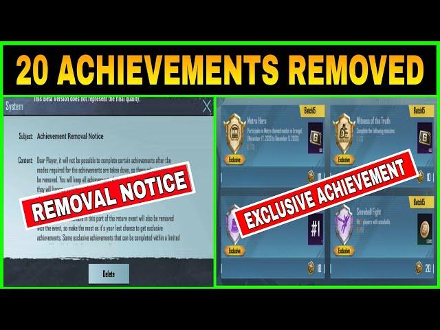 20 ACHIEVEMENTS REMOVED FROM PUBG MOBILE || ACHIEVEMENT REMOVAL NOTICE