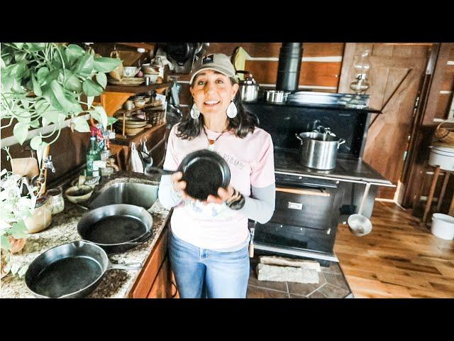 CAST IRON cooking tip no one tells you! | OFF GRID LOG CABIN