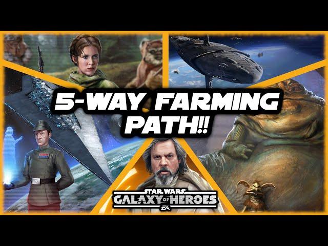 Luke, Jabba, Leia, Executor, and Profundity!  This Amazing 5-Way Farming Path in Galaxy of Heroes!!