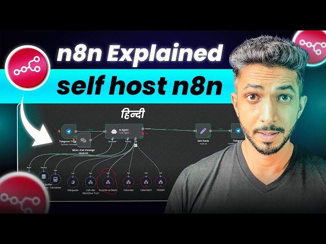 n8n AI Agents Automations Explained in हिन्दी  -  n8n Self host कैसे करें ? 