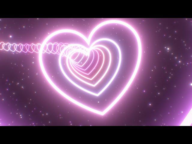 Pretty Pink Love Heart Tunnel Curved Path Beautiful Neon Glow Lights 4K Video Effects HD Background