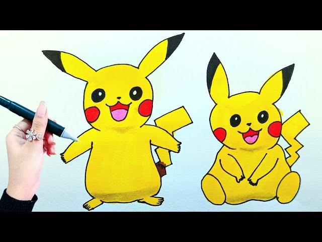 Pikachu drawing - step by step | How to draw Pokemon with colour