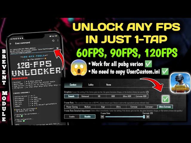 How to Unlock 120fps in Pubg Mobile or Any fps in Just One Tap  Using Brevent module | All Version