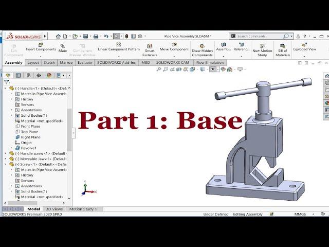 Solidworks assembly tutorials | Pipe Vice Assembly | Part 1