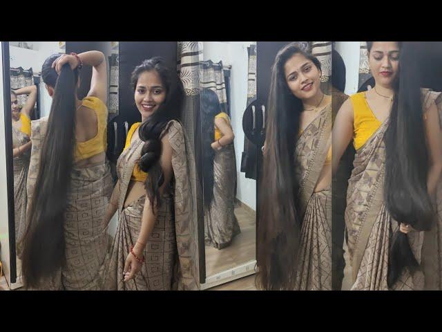 Indian long hair model Namrata jaiswal showing off her incredible knee length hair in different ways