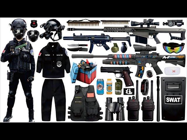 Unpacking special forces weapon toys, M4 assault rifle, MP5 submachine gun, Barrett sniper rifle