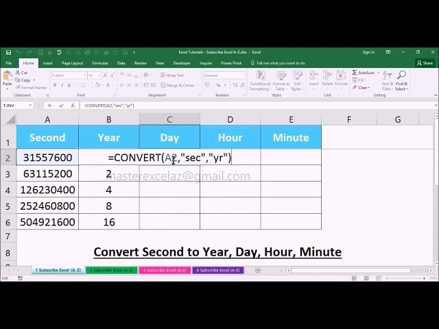 How to Convert Seconds as Year, Day, Hour, Minute using formula in MS Excel 2016