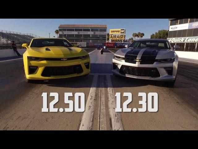 2016 Chevy Camaro SS Drag Test Auto vs Manual with Jeff Lutz at the Wheel