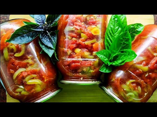 #салат_на_зиму Салат "Пятиминутка" из помидор и болгарского перца на зиму рецепт!