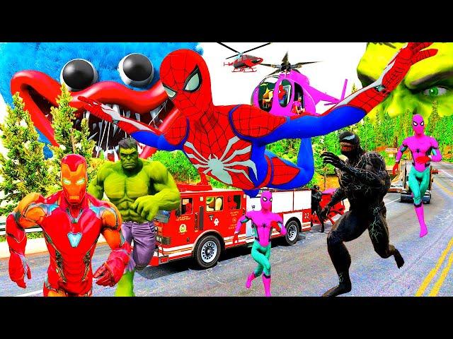 Avenger VS Red Hulk, Spiderman Chạy Xe Ô Tô Cứu Hỏa Giải Cứu Siêu Nhân Người Nhện