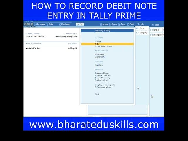 HOW TO RECORD DEBIT NOTE ENTRY IN TALLY PRIME #shorts #ytshorts