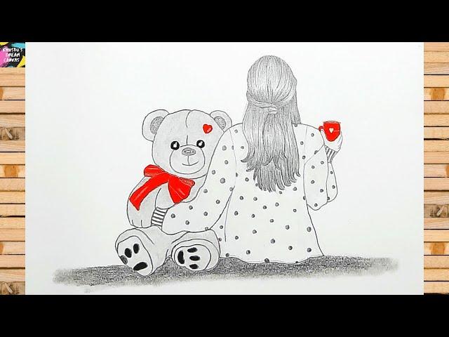 How to draw a girl with teddy bear - step by step | Pencil sketch for beginners | Art tutorial