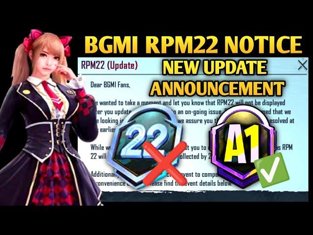 RPM22 UPDATE NEW ANNOUNCEMENT IN BGMI | M22 RP REMOVED  400 FREE RP POINTS